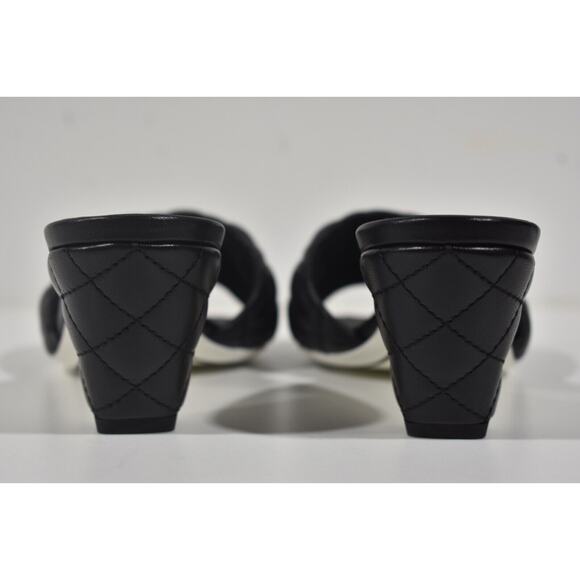Chanel REV Black Lambskin Quilted CC Gold Logo Cone Heel Mule Slide Sandal 39 - Picture 10 of 11
